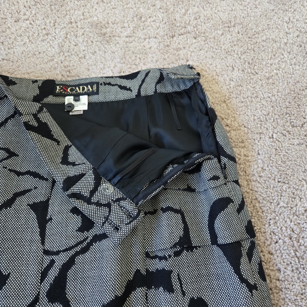 Escada Vintage Tiered Pencil Knee Length Skirt Wool Gray Black Ruffle Size 42/10 - Picture 12 of 15